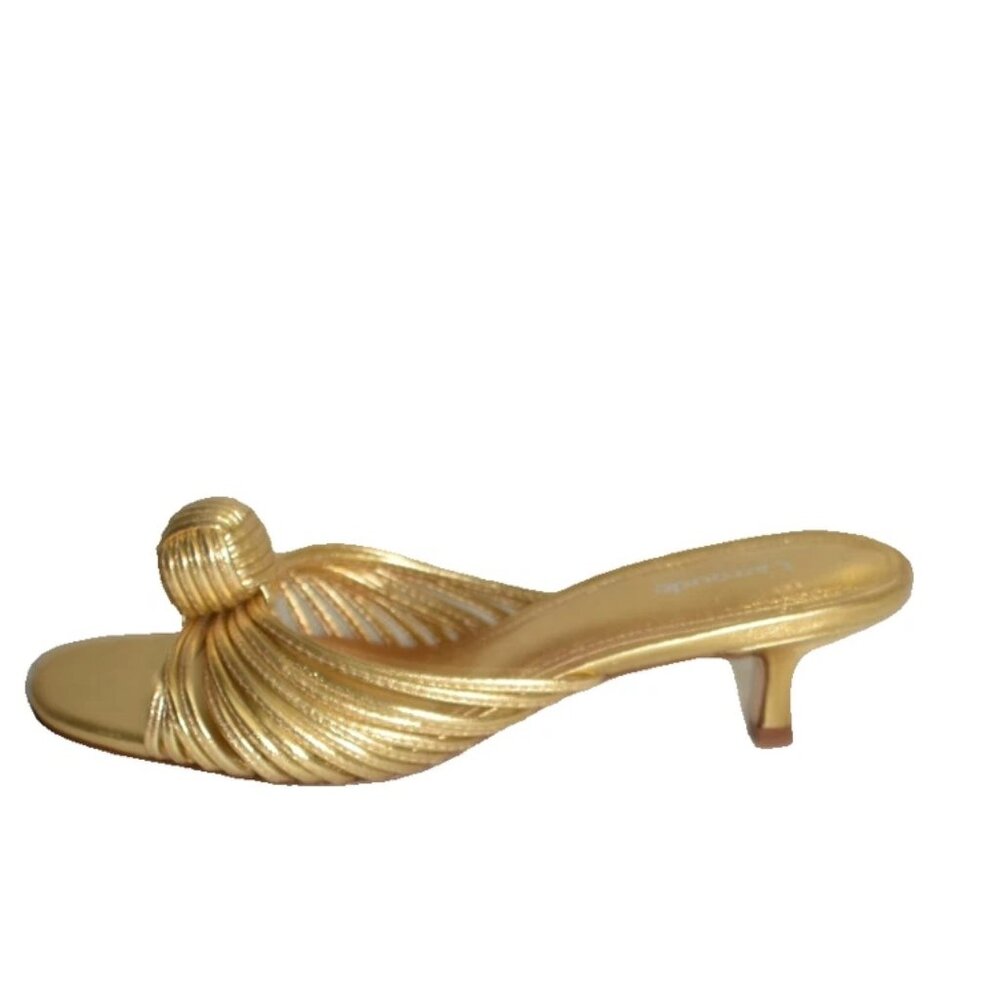 Share New! LARROUDE Valerie Mule In Gold Metallic Leather Size 7 DD486 - Picture 3 of 7